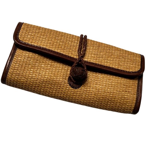 Eddie Bauer Handbags - Eddie Bauer Clutch - Leather & Woven Rafia
